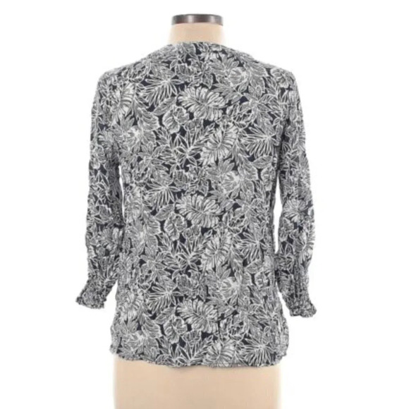 Jones New York Women Tropical Print Navy Blue Top Small - Picture 2 of 8
